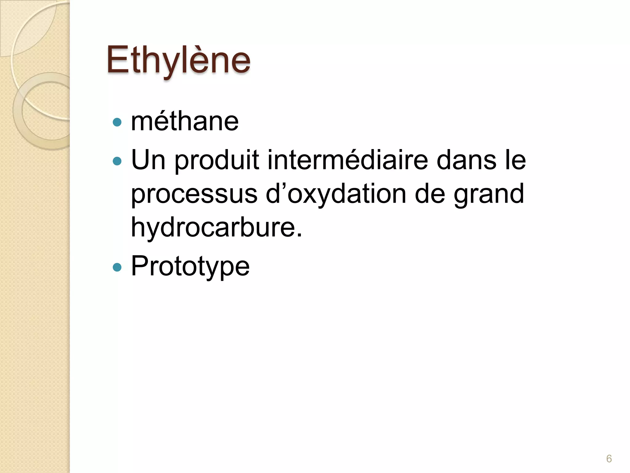 Ethylène méthane Un produit intermédiaire dans le processus d’oxydation de grand hydrocarbure. Prototype6
