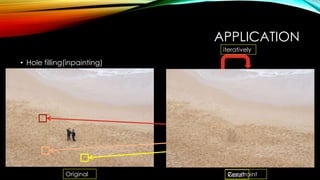 APPLICATION
• Hole filling(inpainting)
Original ConstraintResult
iteratively
 