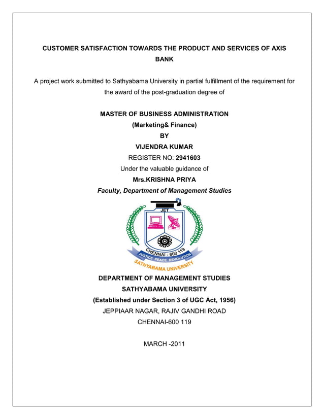 Customer satisfaction towards the product and services of AXIS Bank PDF