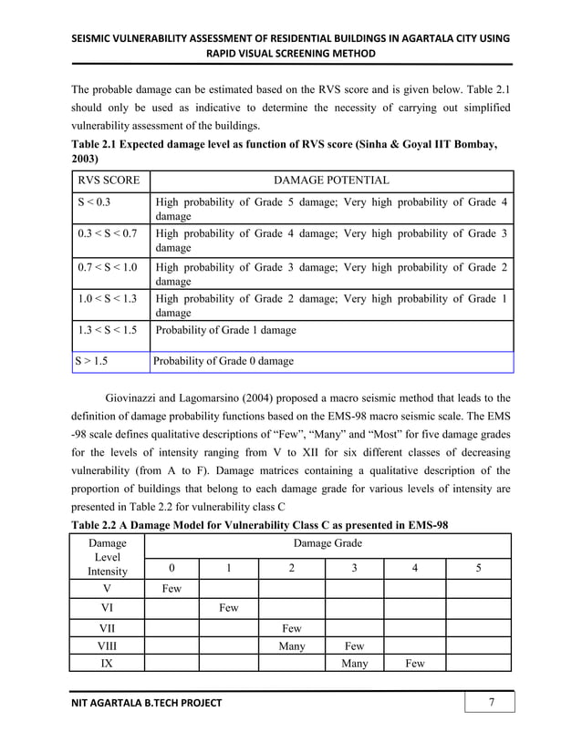 SEISMIC VULNERABILITY ASSESSMENT OF RESIDENTIAL BUILDINGS IN AGARTALA ...