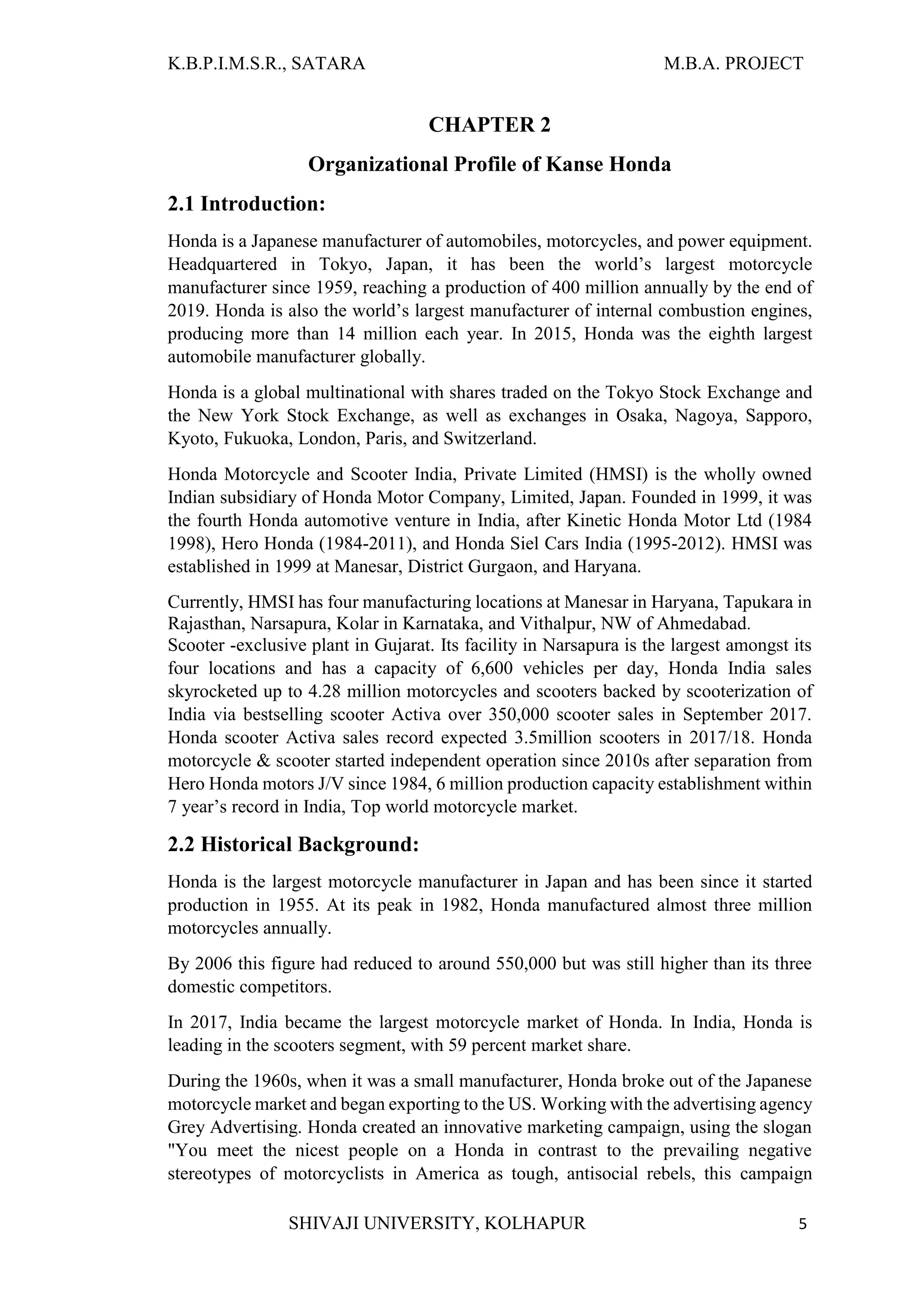 “A STUDY OF CUSTOMER SATISFACTION TOWARDS HONDA TWO WHEELER VEHICLES ...