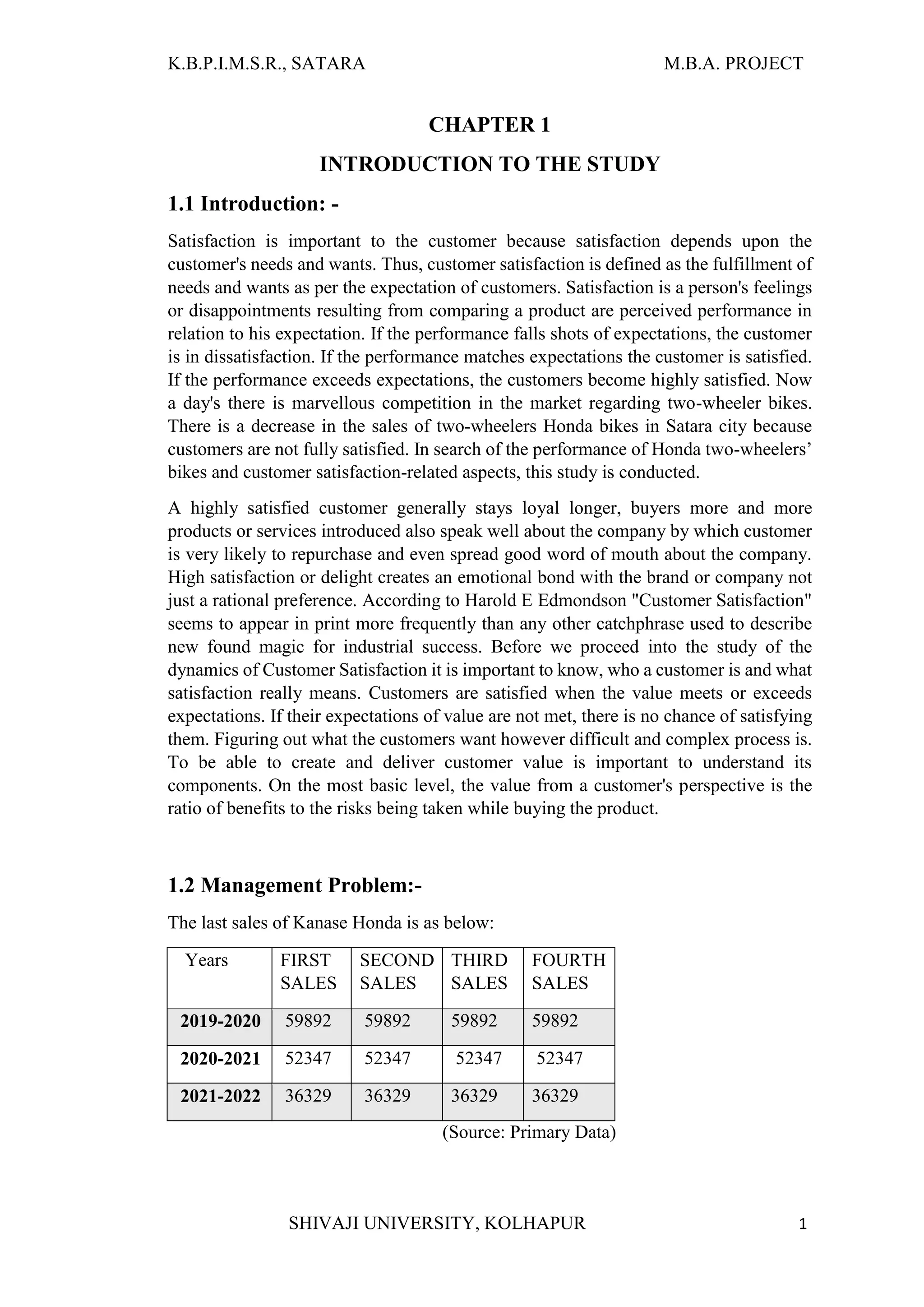 “A STUDY OF CUSTOMER SATISFACTION TOWARDS HONDA TWO WHEELER VEHICLES ...