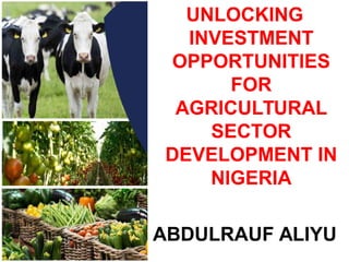 UNLOCKING
INVESTMENT
OPPORTUNITIES
FOR
AGRICULTURAL
SECTOR
DEVELOPMENT IN
NIGERIA
ABDULRAUF ALIYU
 