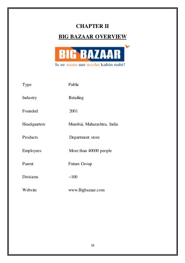 A STUDY ON CONSUMER SATISFACTION AT BIG BAZAAR