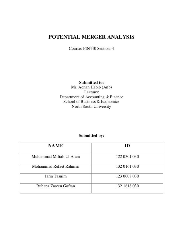 Merger Analysis Examples Merger Analysis Examples