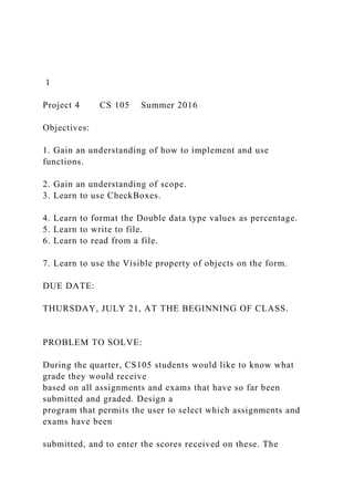 Final Project CS 105 Summer 2016 DUE DATES .docx