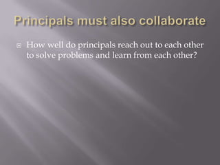 Principals must also collaborateHow well do principals reach out to each other to solve problems and learn from each other?