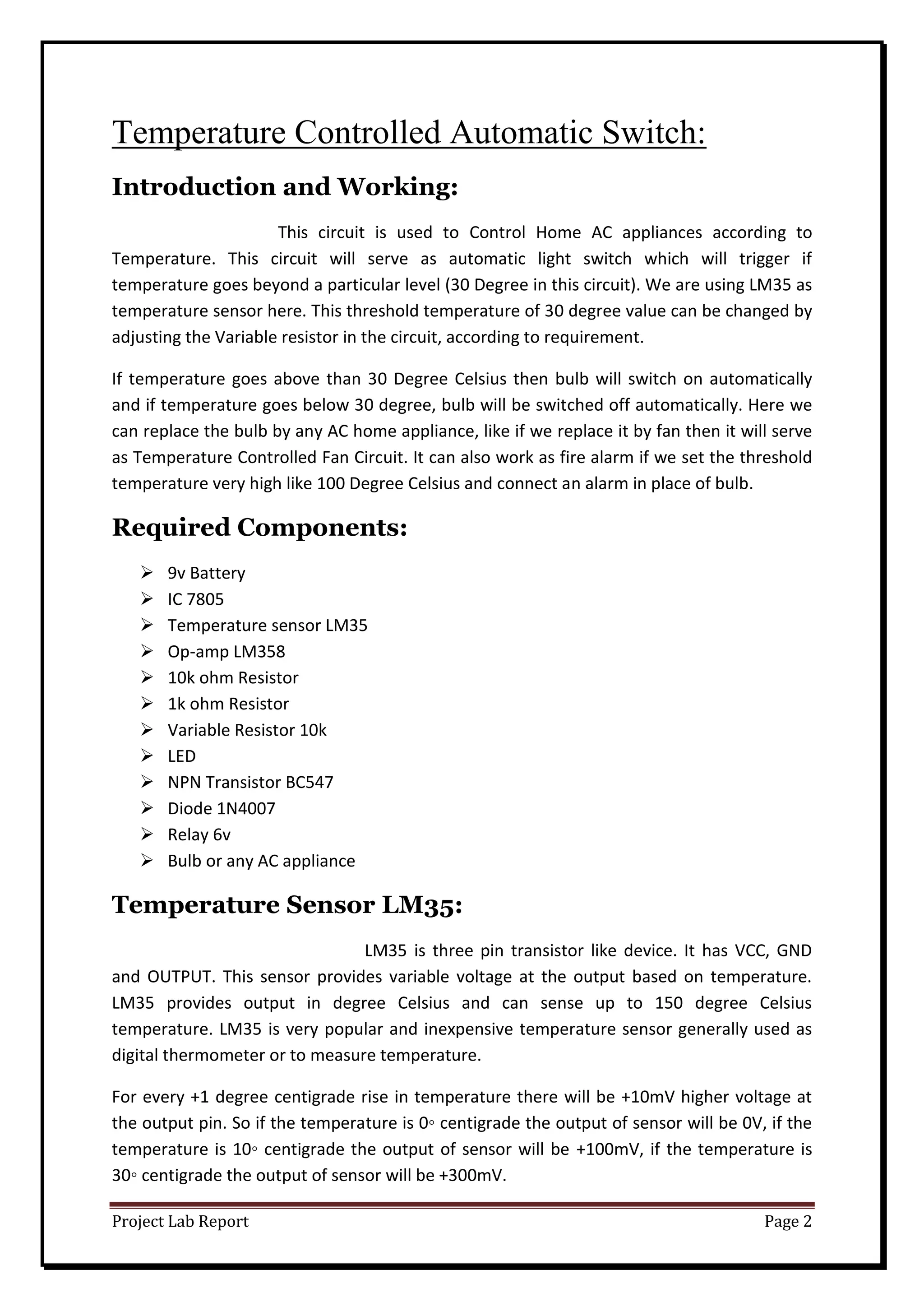 Automatic Temperature Controlled Switch | PDF | Home Appliances | Home ...