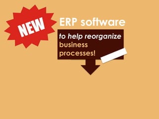 ERP software
to help reorganize
business
    PROBLEMS!
processes!
 