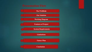 Presentation Flow
The Problem
Our Solution
Working Diagram
Features of Project
System Requirements
Limitations
Future Plan
Conclusion
 