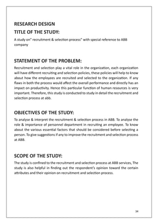A STUDY ON RECRUITMENT AND SELECTION ON - ABB | PDF