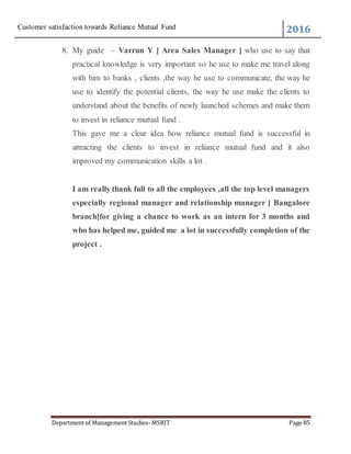 Reliance Satisfaction Form.pdf CUSTOMER SATISFACTION TOWARDS RELIANCE MUTUAL FUNDS | DOCX