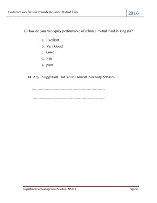 Reliance Satisfaction Form.pdf CUSTOMER SATISFACTION TOWARDS RELIANCE MUTUAL FUNDS | DOCX