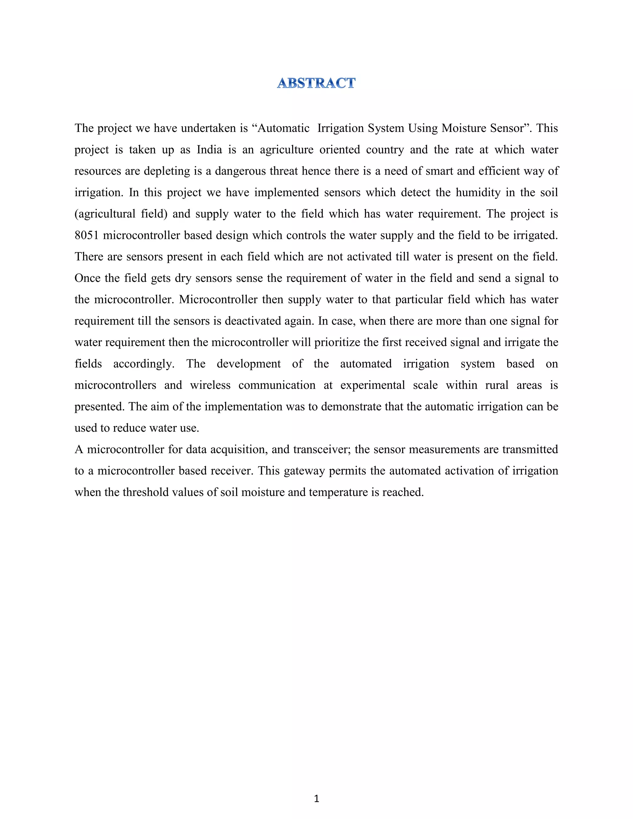 Automatic Irrigation System Project Report PDF