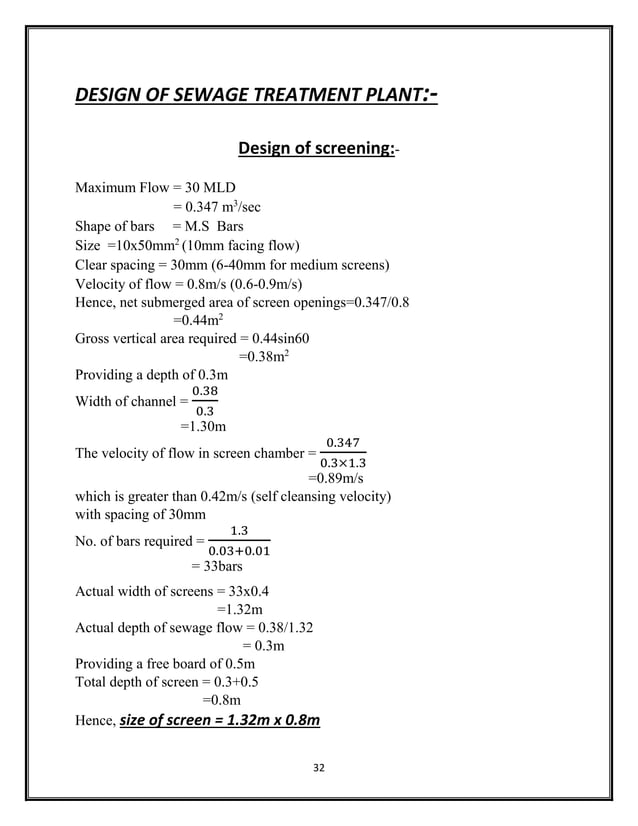 DESIGN OF A 30 MLD SEWAGE TREATMENT PLANT(PROJECT REPORT) | PDF