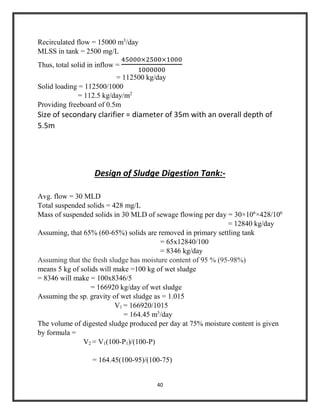 DESIGN OF A 30 MLD SEWAGE TREATMENT PLANT(PROJECT REPORT) | PDF