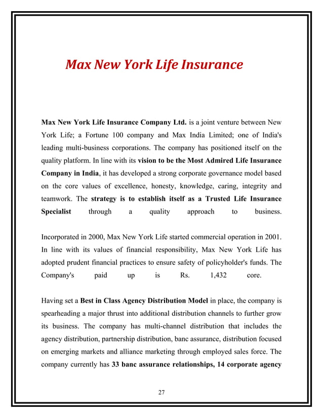 Final project report on max life insurance 2 | DOC