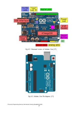© Faculty of Engineering, American International University-Bangladesh (AIUB)
27
Fig 4.2 : Structural review of Arduino Uno [17]
Fig 4.3: Arduino Uno Pin diagram [17]
 