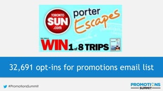 #PromotionsSummit
32,691 opt-ins for promotions email list
 