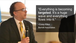 #PromotionsSummit
“Everything is becoming
targeted. It’s a huge
wave and everything
flows into it.”
-Corey Elliot
Borrell Associates
 