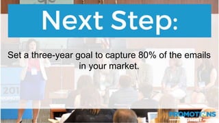 #PromotionsSummit
Set a three-year goal to capture 80% of the emails
in your market.
 