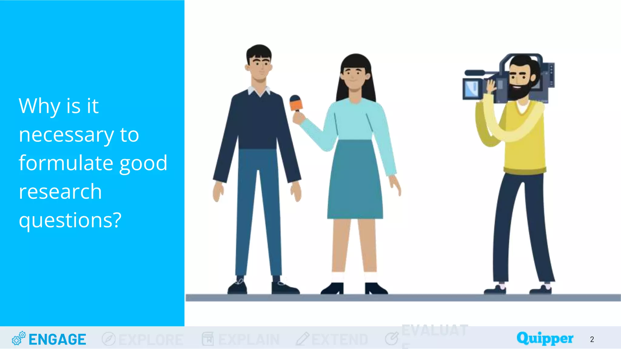 ENGAGE EXPLORE EXPLAIN EXTEND
EVALUAT
Why is it
necessary to
formulate good
research
questions?
2
 