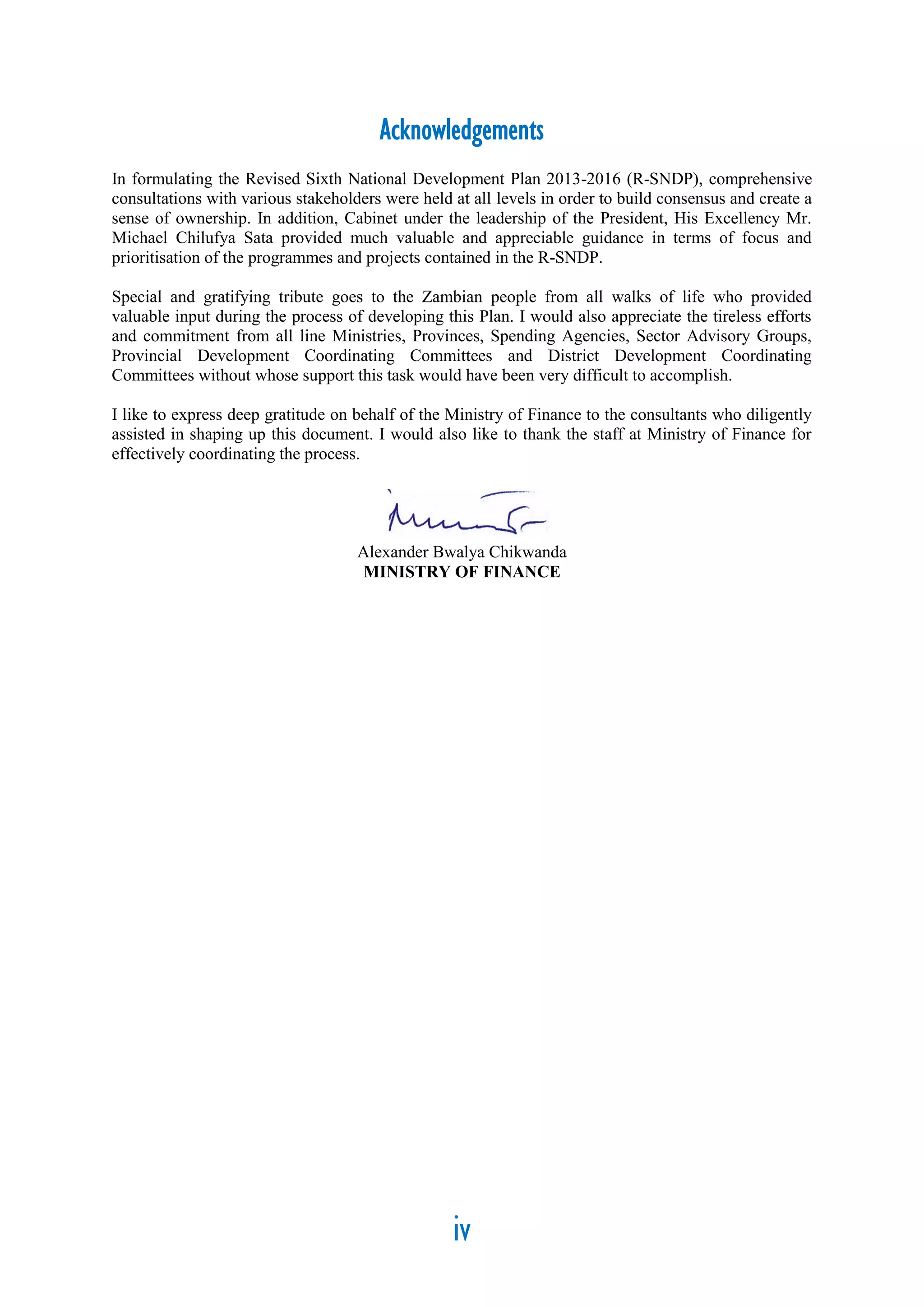 Revised -Sixth National Development Plan 2013-2016 (Zambia) | PDF