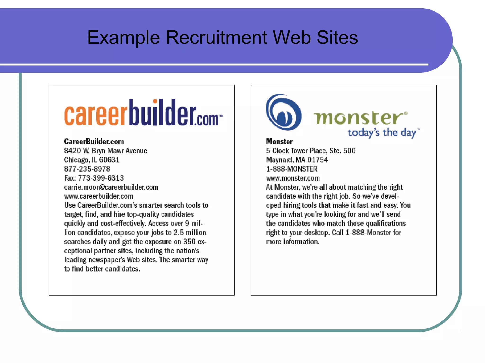 Example Recruitment Web Sites
 