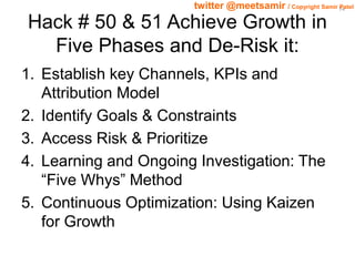 74 twitter @meetsamir / Copyright Samir Patel 
Hack # 50 & 51 Achieve Growth in 
Five Phases and De-Risk it: 
1. Establish...
