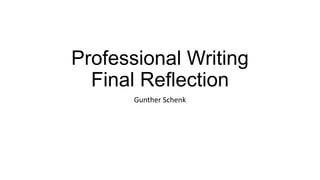 Professional Writing
Final Reflection
Gunther Schenk
 