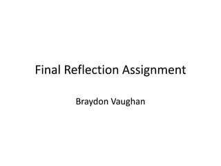 Final Reflection Assignment
Braydon Vaughan
 