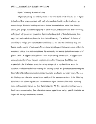 Final reflection digital citizenship | PDF | Internet Safety | Parenting