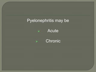 Pyelonephritis may be
 Acute
 Chronic
 