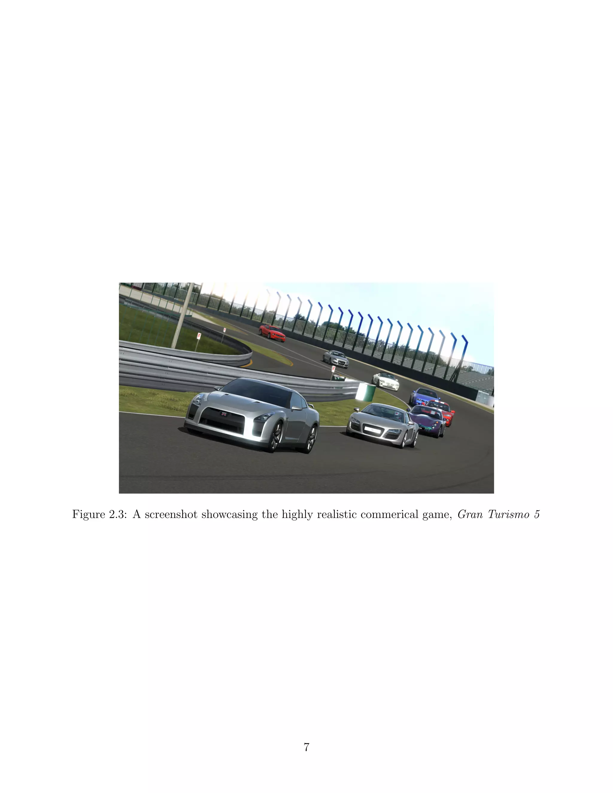 Figure 2.3: A screenshot showcasing the highly realistic commerical game, Gran Turismo 5




                                           7
 