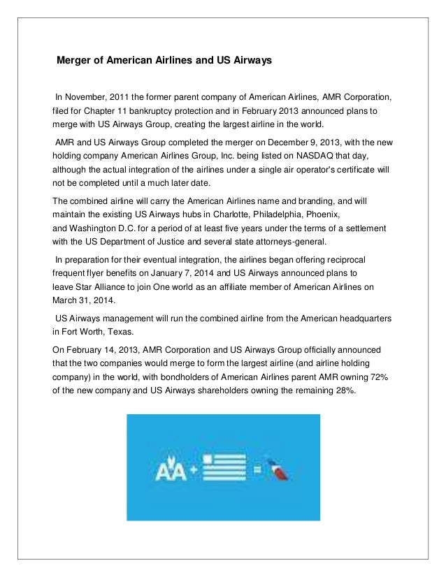 project report on merger of american airlines and us airlines aa usair merger frequent flyer