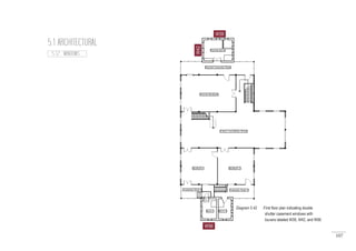 107
5.1 ARCHITECTURAL
W39
W42
5.1.2 WINDOWS
Diagram 5.42 :First floor plan indicating double
	 shutter casement windows with
	 louvers labeled W39, W42, and W56
W56
 
