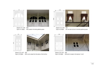 110
Diagram 5.51 (Left) : W28
Figure 5.41 (Right) : W28; located in the family gathering space
Diagram 5.52 (Left) : W31
Figure 5.42 (Right) : W31 can also be found in the family gathering space
Diagram 5.53 (Left) : W29
Figure 5.43 (Right) : W29; can be viewed from the exterior of the first floor
Diagram 5.54 (Left) : W49
Figure 5.44 (Right) : W49 which is located in the bedroom 1 and 2
 