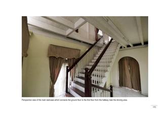 192
Perspective view of the main staircase which connects the ground floor to the first floor from the hallway near the dinning area.
 