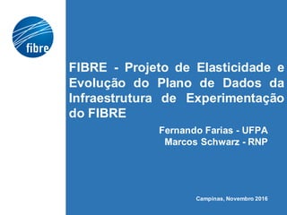 FIBRE - Projeto de Elasticidade e
Evolução do Plano de Dados da
Infraestrutura de Experimentação
do FIBRE
Fernando Farias - UFPA
Marcos Schwarz - RNP
Campinas, Novembro 2016
 