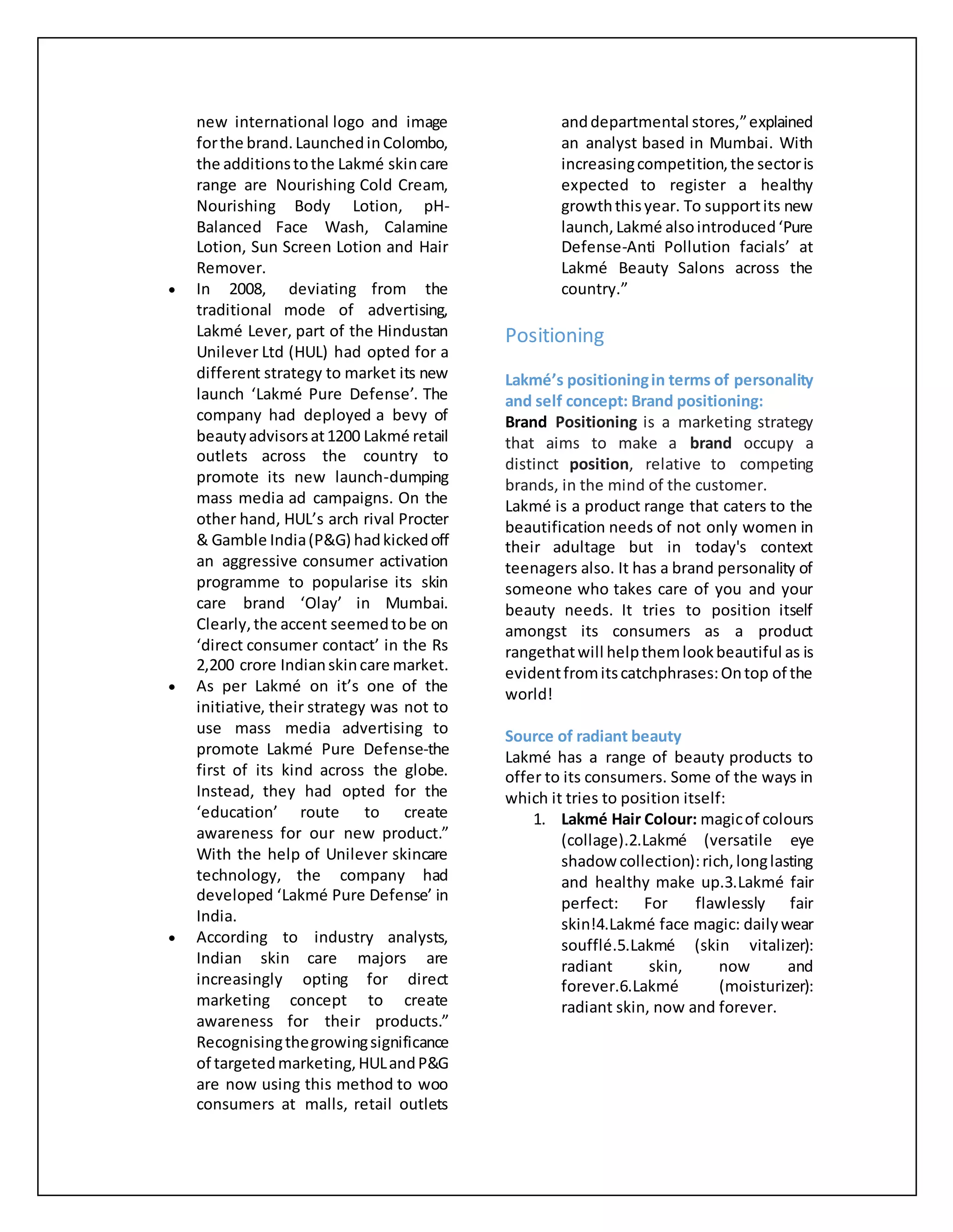 Lakme Marketing Strategy | DOCX