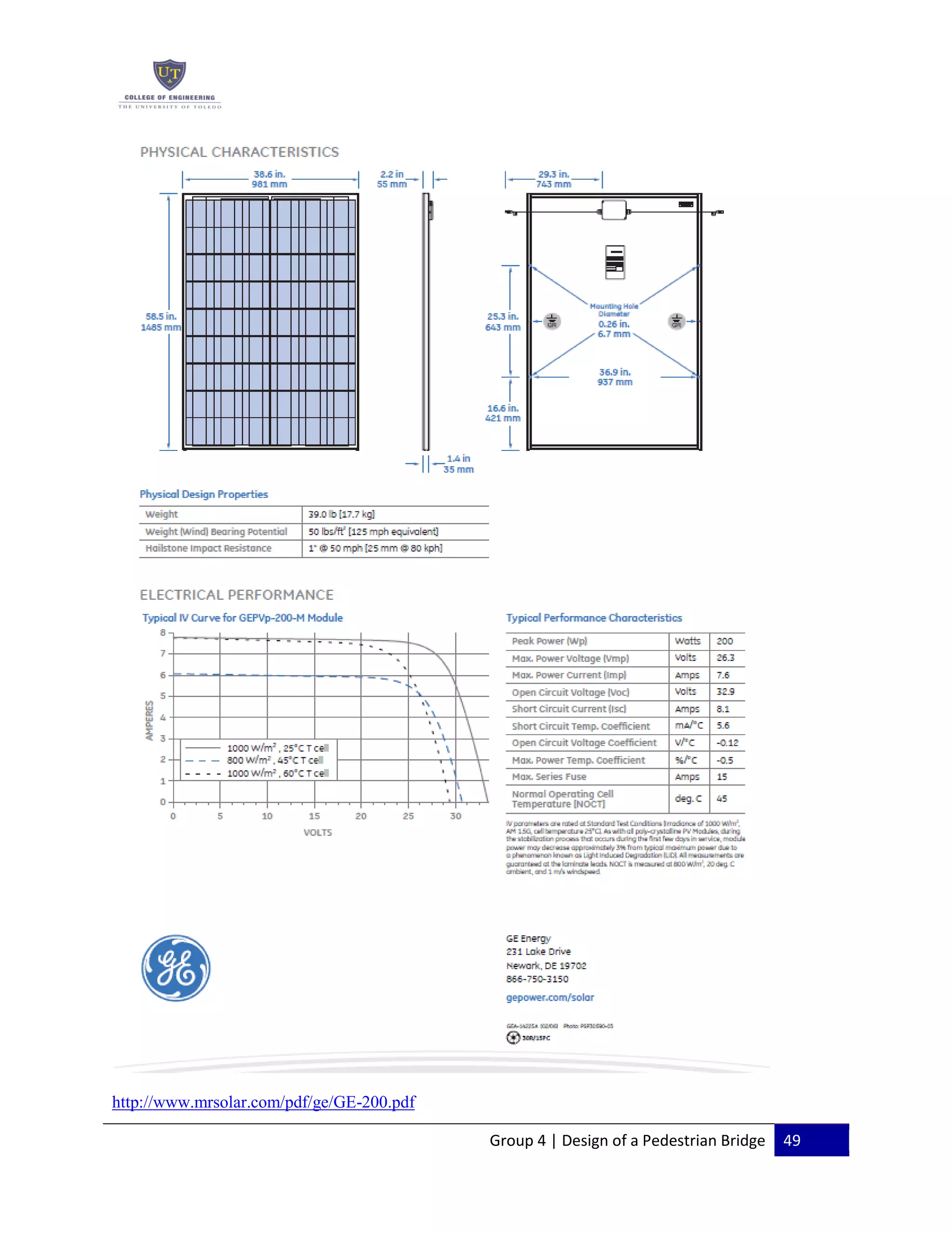 Group 4 | Design of a Pedestrian Bridge 49
http://www.mrsolar.com/pdf/ge/GE-200.pdf
 
