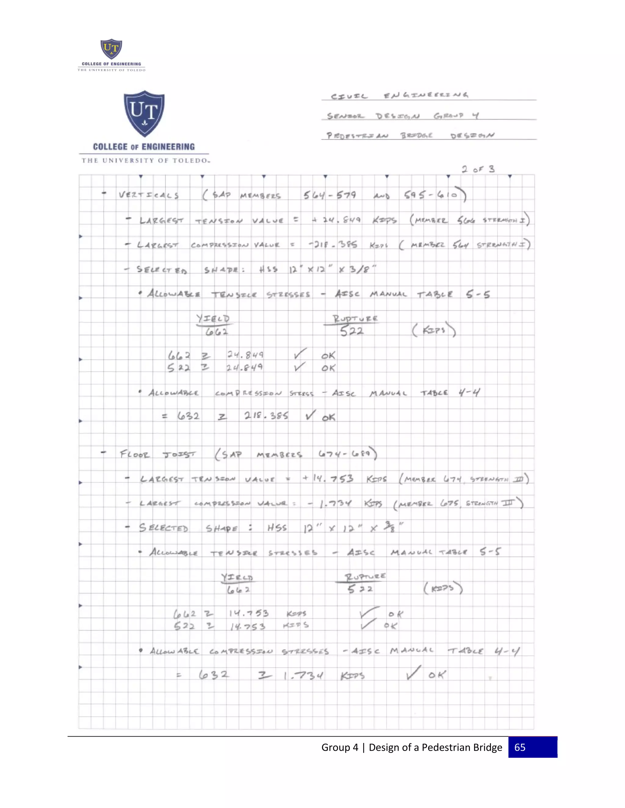 Group 4 | Design of a Pedestrian Bridge 65
 