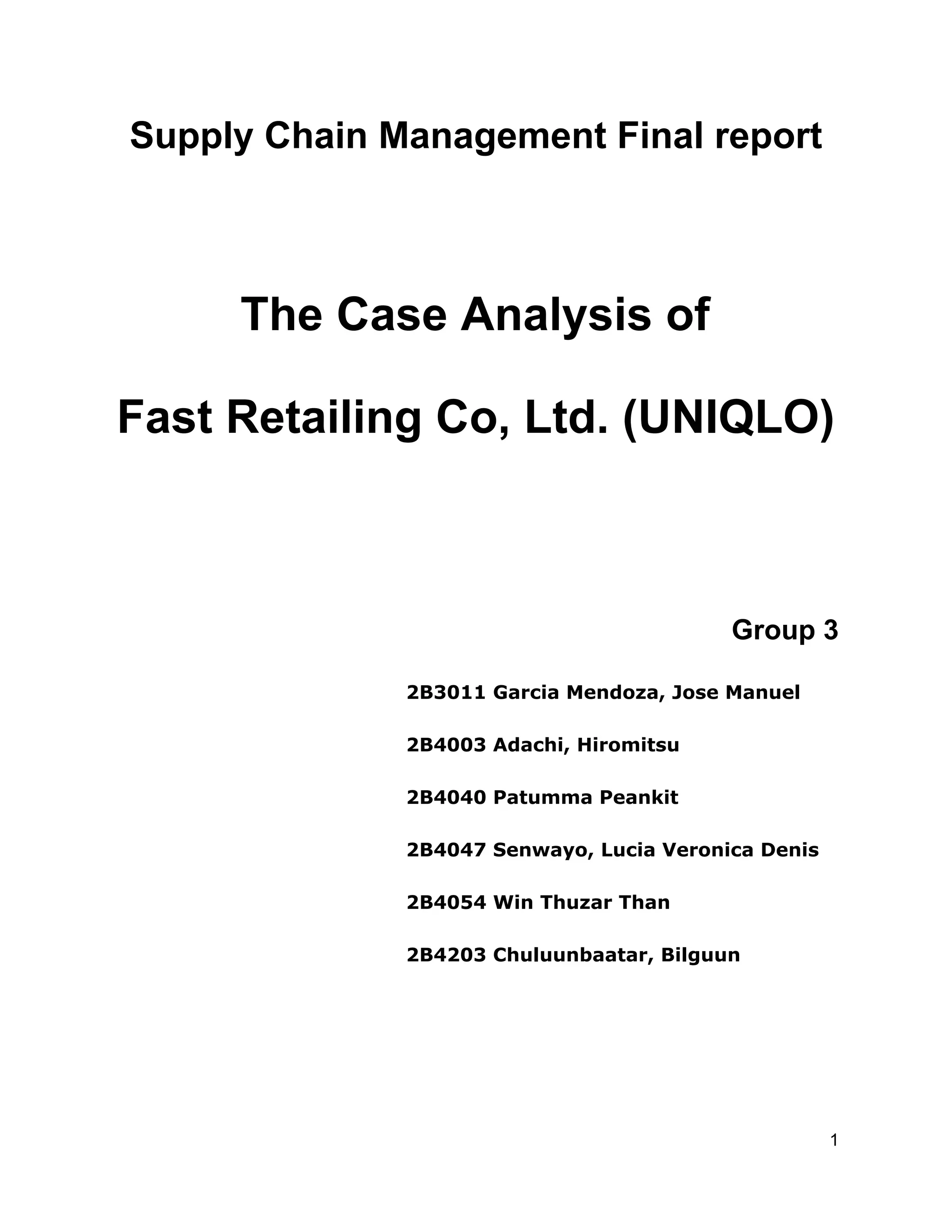 Supply Chain Network of Fast Retailing Co.(UNIQLO) | PDF