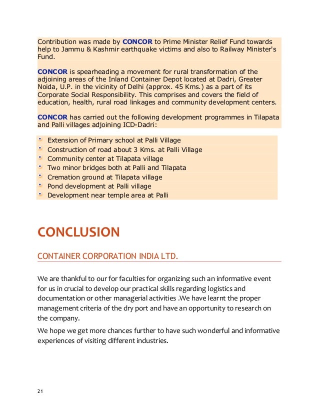 conclusion of industrial visit report