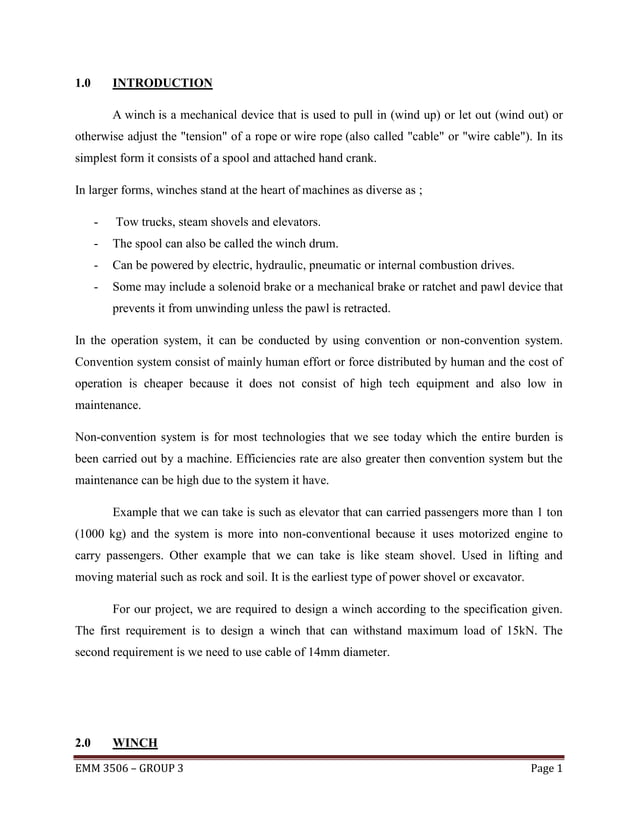 introduction, drawing, calculation for winch design PDF