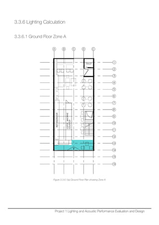3.3.6 Lighting Calculation
3.3.6.1 Ground Floor Zone A
Figure 3.3.6.1(a) Ground Floor Plan showing Zone A
Project 1 Lighting and Acoustic Performance Evaluation and Design
 