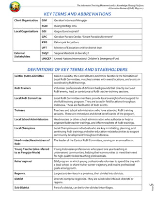 Page5
The Indonesian Teaching Movement and its Knowledge-Sharing Platform
A Formative Review of RuBI, May 2017
KEY TERMS A...