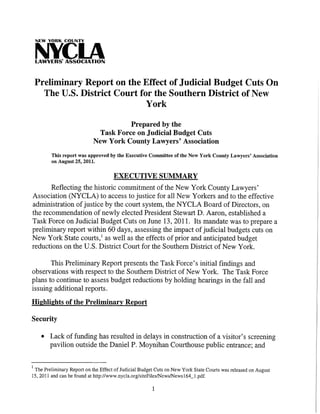Preliminary Report of the Effect of Judicial Budget Cuts On The U.S. District Court for the Southern District of New York