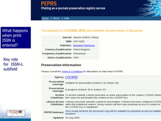 What happens  when print ISSN is entered? Key role  for  ISSN-L subfield 