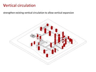 Vertical circulation
strengthen existing vertical circulation to allow vertical expansion

 